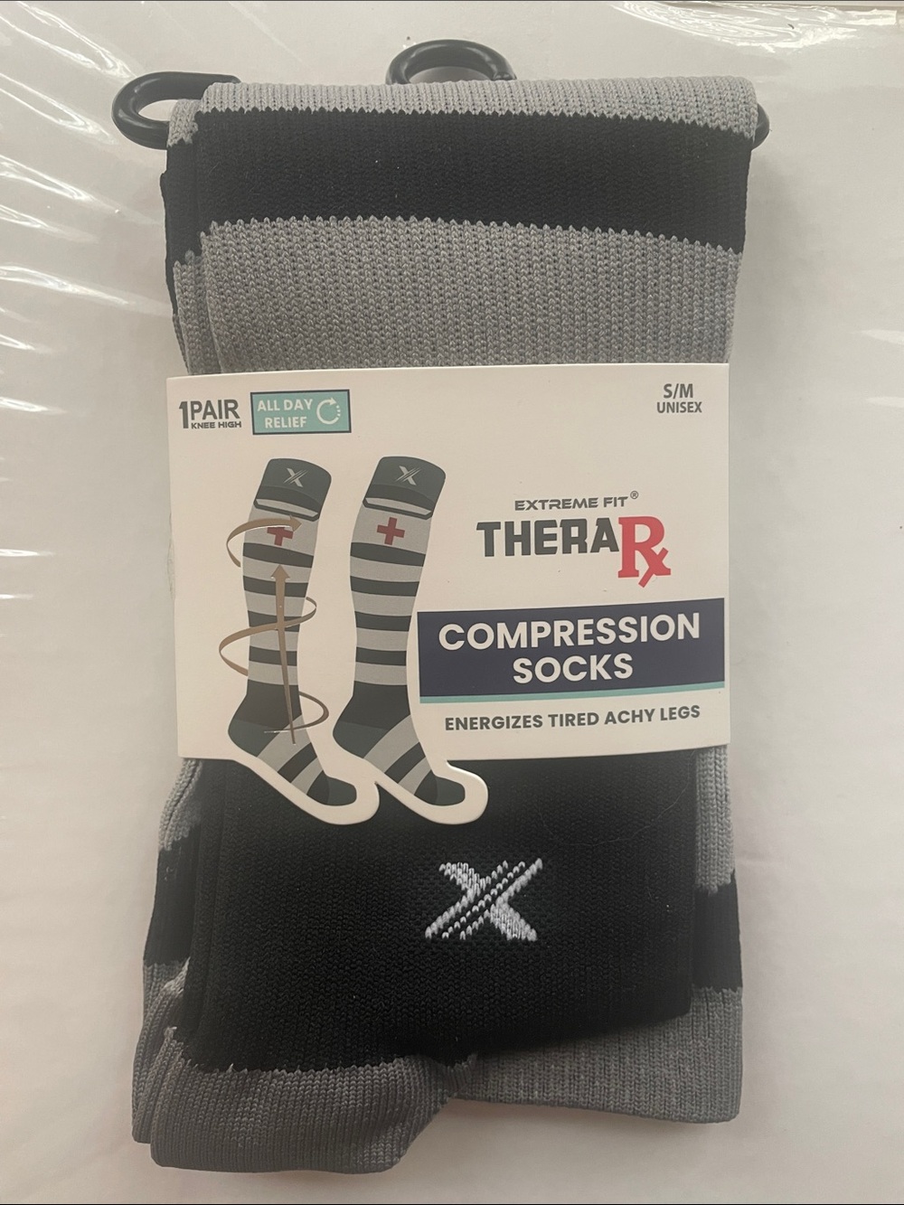 Striped Red Cross Compression Socks size S/M unisex 15-20mmHg NEW